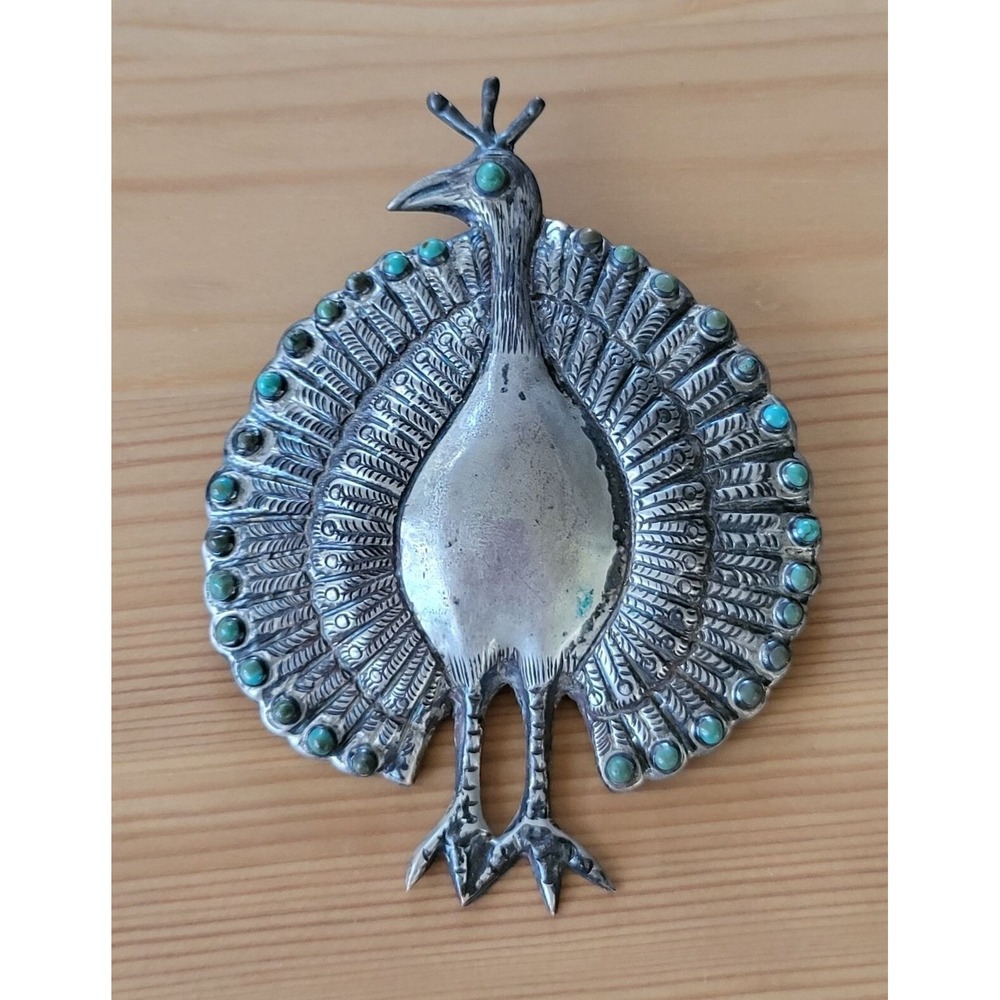 Vintage 1940s Mexico Silver Proud Peacock Brooch Pin Large 38.5g Retro Bird